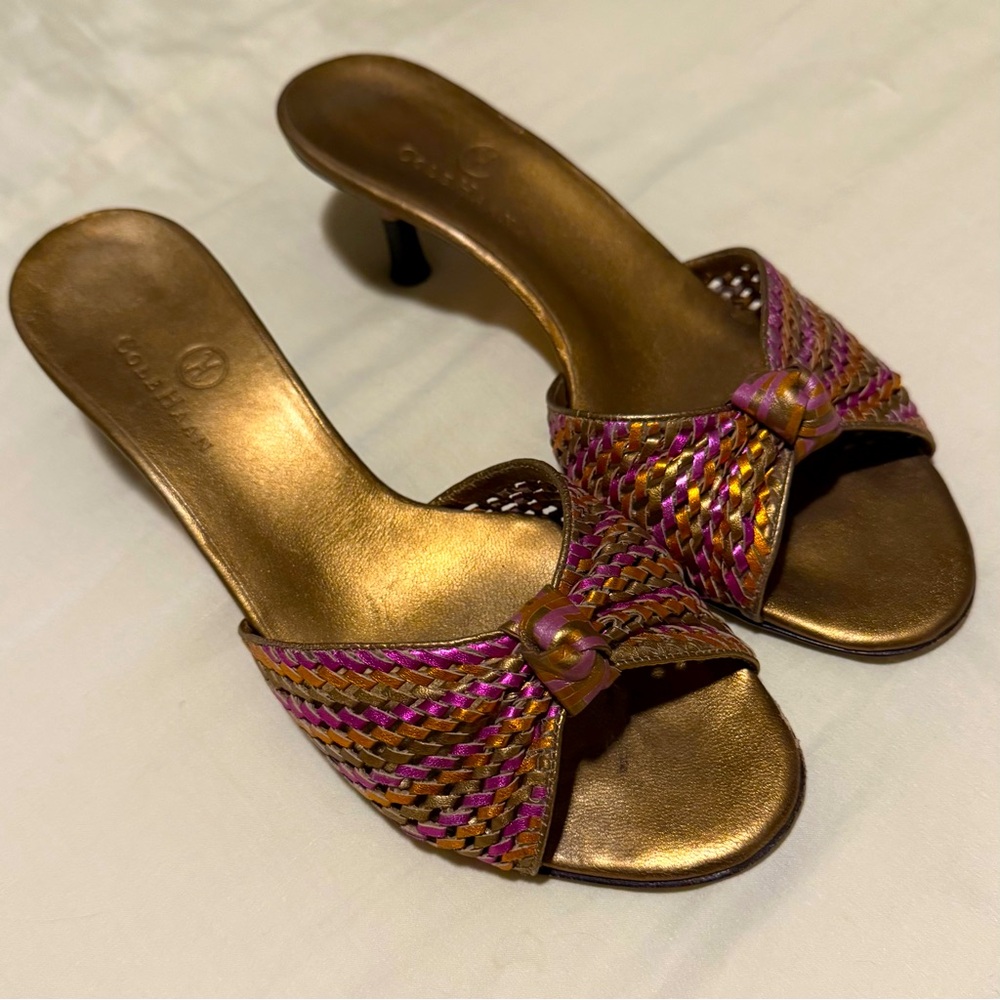 Cole Haan Metallic Gold and Purple Woven Sandals - Picture 2 of 3